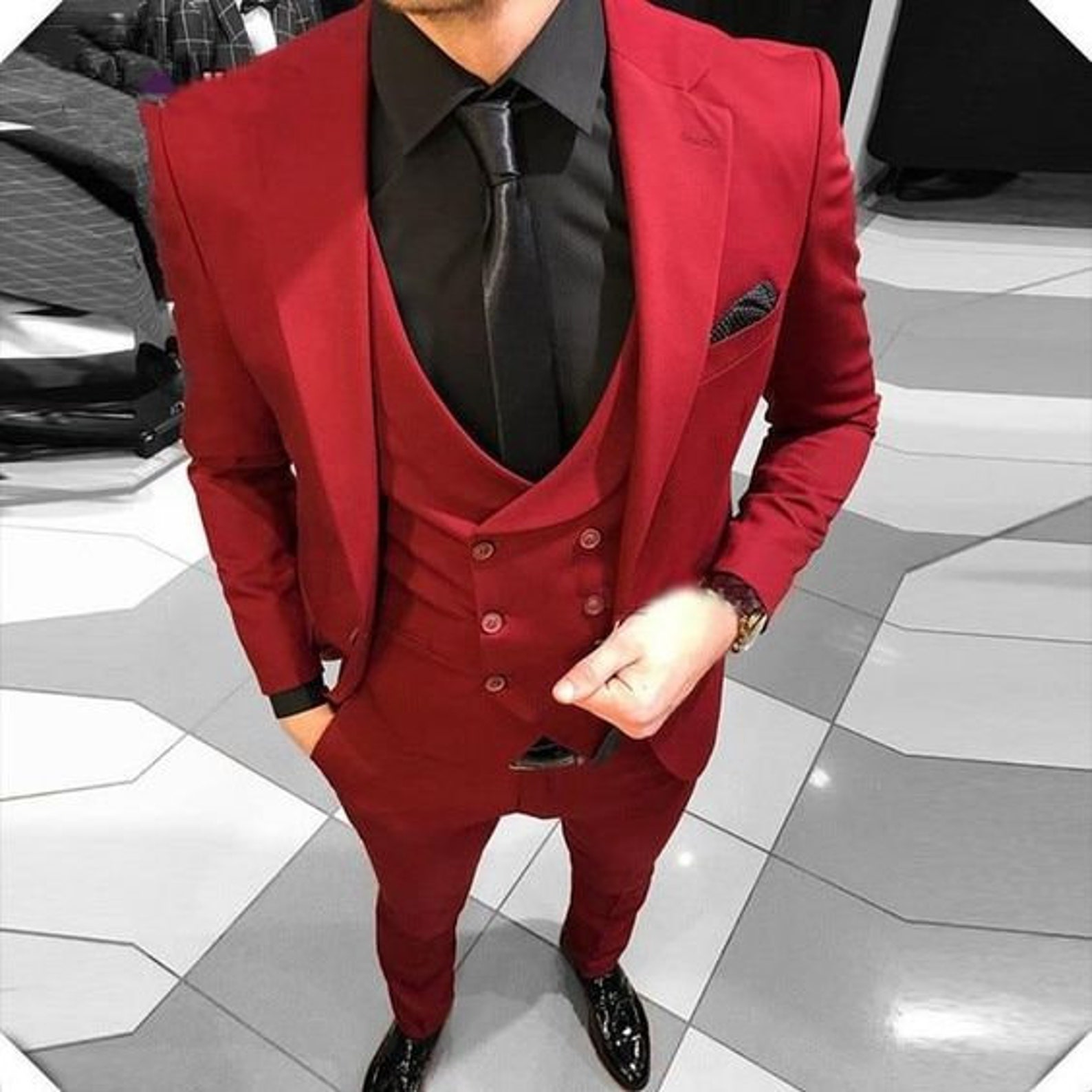 Costume de luxe pour hommes De luxe Mode Rouge Smoking Suits 3 Etsy