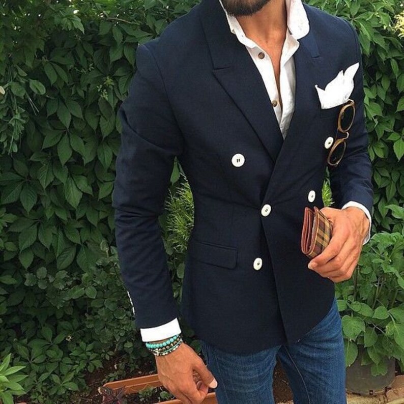 Men Jackets Blazers Navy Blue Double Breasted Coat Slim Fit Jacket Christmas Dinner Jackets Bespoke Jackets Men