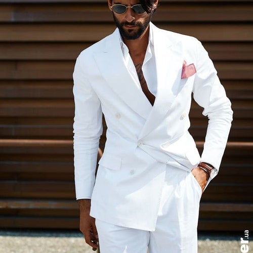 Men Linen Suits Fashion Designer Double 