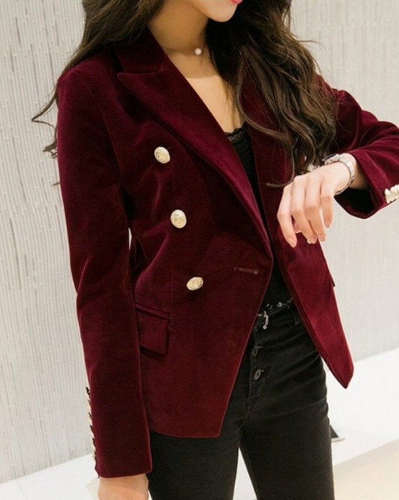 Women Jacket Burgundy Velvet Jacket Double Breasted Coat | Etsy