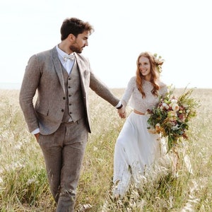 Abiti da sposa da uomo Abito da sposa Abito di lino marrone 3 | Etsy Italia