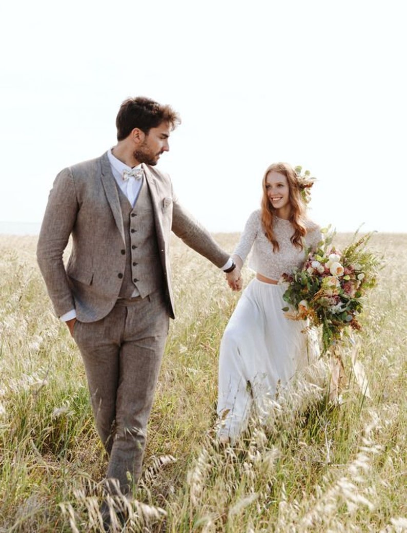 Abiti da sposa da uomo Abito da sposa Abito di lino marrone 3 | Etsy Italia