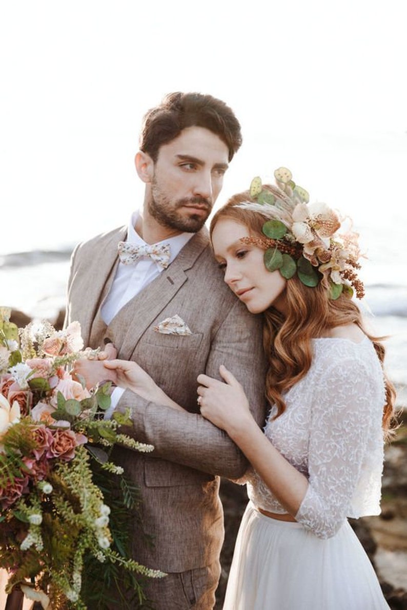 Abiti da sposa da uomo Abito da sposa Abito di lino marrone 3 | Etsy Italia