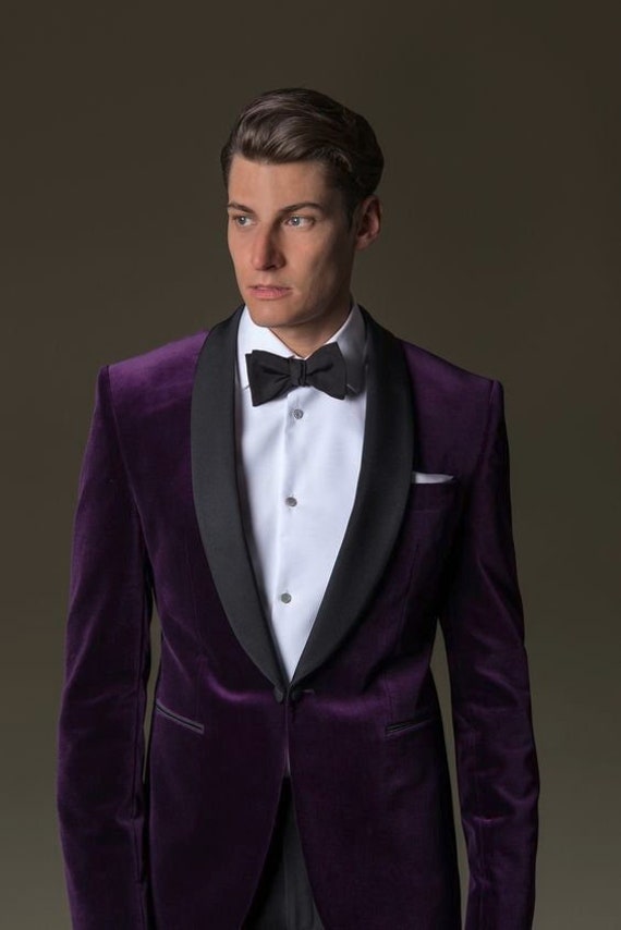 Tuxedo Jackets Purple Velvet Blazer Men Wedding Jackets Slim Fit One Button Shawl Lapel Dinner Jackets