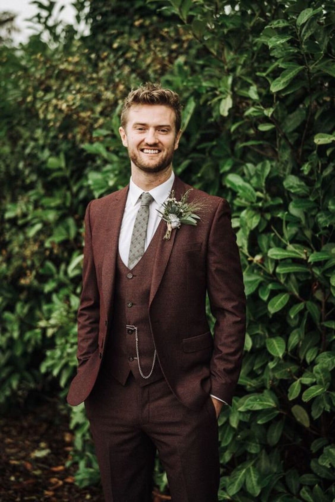 Men Suit Groom Wear Maroon Suit Wedding 