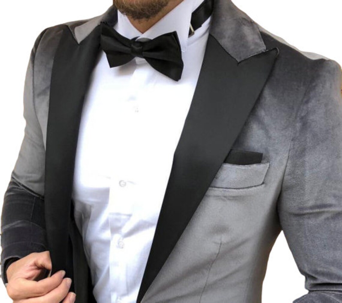 Mens Tuxedo Jackets Grey Velvet Blazer Groom Wear 1 Button Etsy