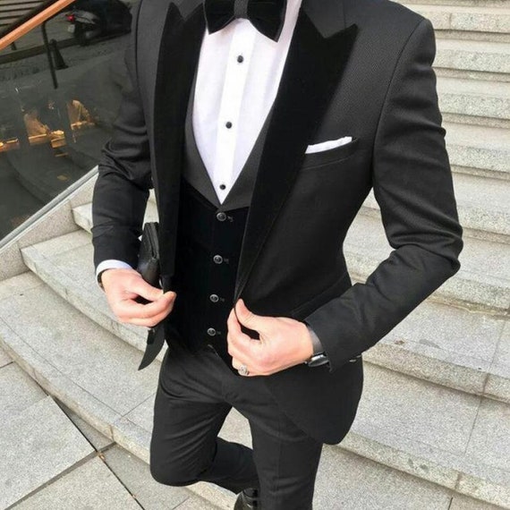 Men Suits Black 3 Suits Men Wedding 