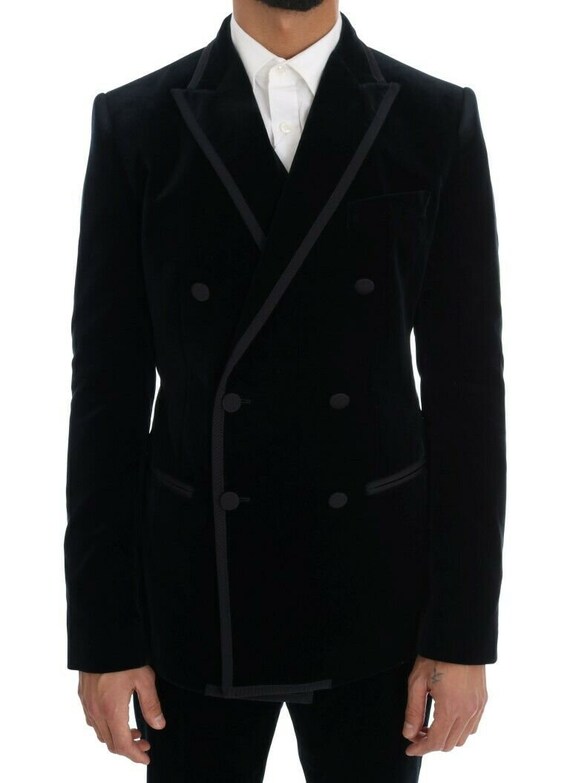 Mens Double Breasted Jacket Black velvet Coat Hosting Dinner Etsy