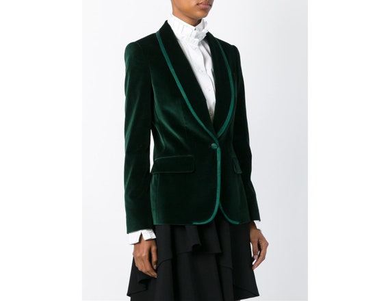 womens green velvet jacket