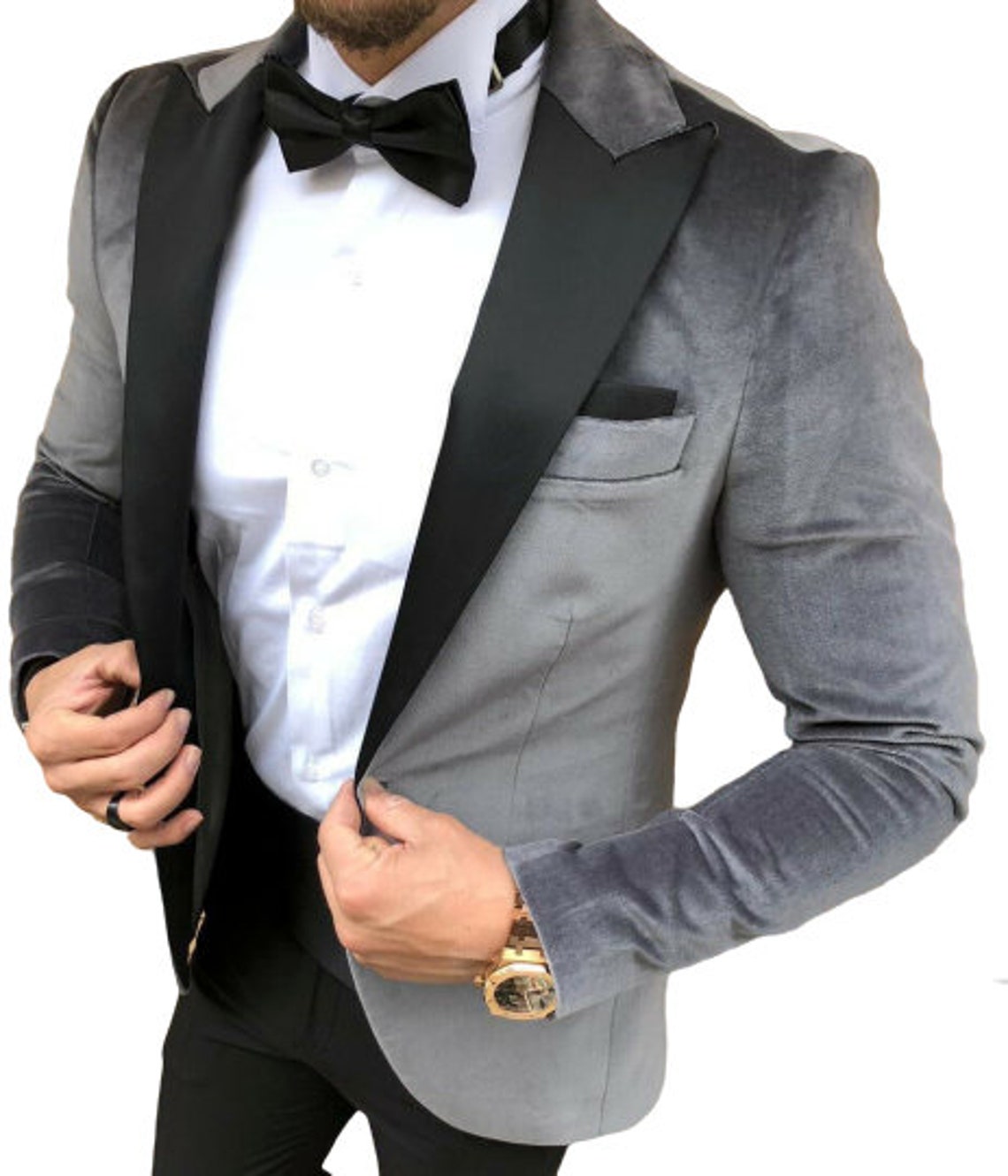Mens Tuxedo Jackets Grey Velvet Blazer Groom Wear 1 Button Etsy