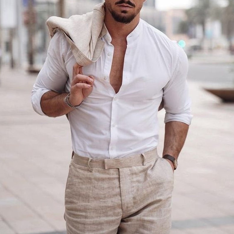 Men Suits Linen Beige 2 Piece Wedding Suits Groom Wear Two - Etsy