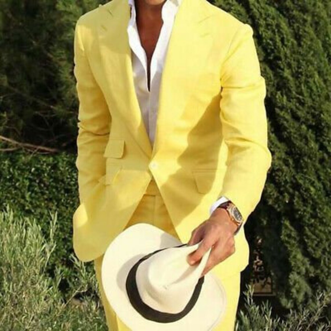 Men linen Suits Yellow Linen Suit Summer Beach Wedding Suits 2 Etsy