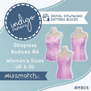 Strapless Bodice Pattern Blocks, Mix and Match Modular Sloper Patterns (Digital Download PDF)