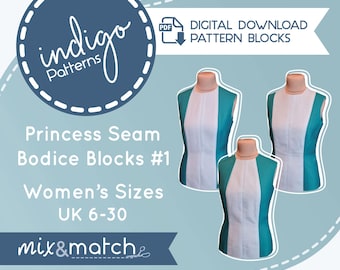 Princess Seam Bodice Block Pattern: Mix & Match Modular Design (PDF Pattern)