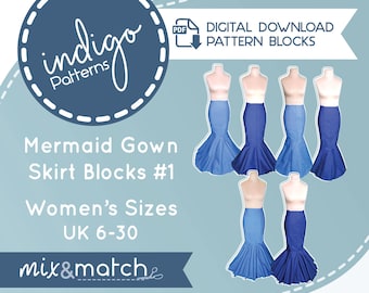 Mermaid Skirt Block Patterns: Mix & Match Modular Gown Skirts (Digital Download)