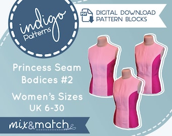 Princess Seam Bodice Block Pattern: Mix & Match Modular Design (PDF Pattern)