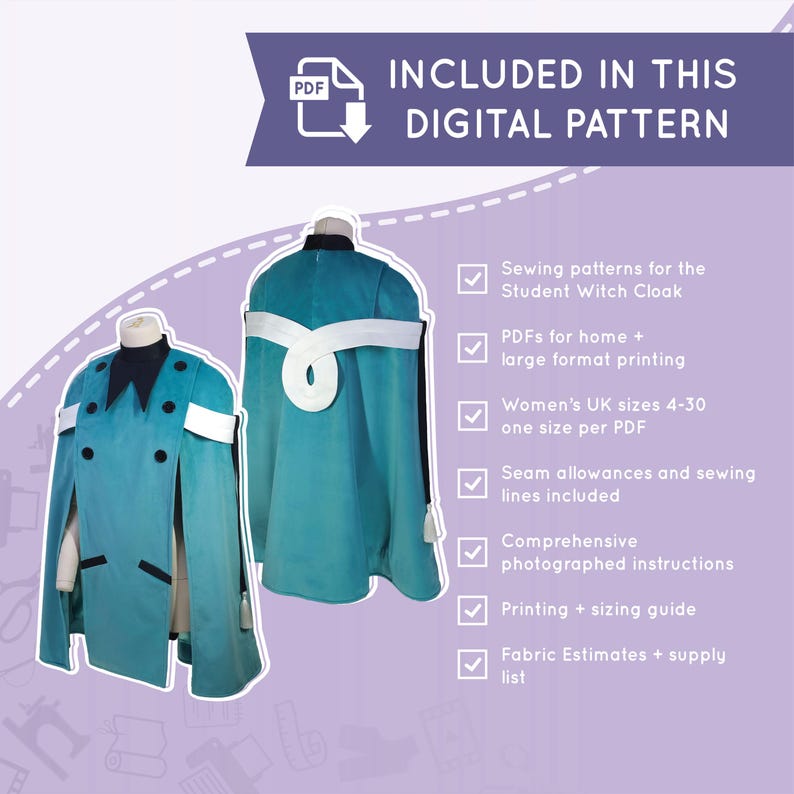 Student Witch Hat Atelier Cloak Cosplay Sewing Pattern: UK Sizes 4-30 (Digital Download) image 2
