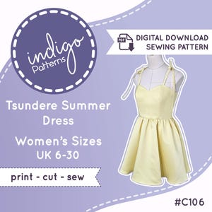 Tsundere Summer Dress Cosplay Sewing Pattern with Plus Sizes: UK Sizes 6-30 (Digital Download)