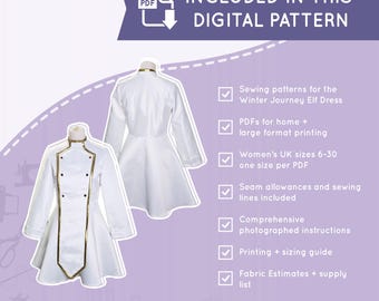 Winter Elf Dress Cosplay Sewing Pattern With Plus Sizes: UK Sizes 6-30  (digital Download) - Etsy