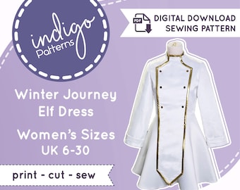 Winter Elf Dress Cosplay Sewing Pattern with Plus Sizes: UK Sizes 6-30 (Digital Download)