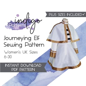 Journeying Elf Cosplay Sewing Pattern -  Digital Download PDF Sewing Pattern Women&#39;s UK Sizes 6-30 for Dress, Apron, Tabard and cape