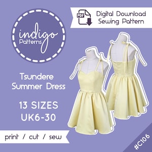 Tsundere Summer Dress Cosplay Sewing Pattern UK Sizes 6-30 - Digital Download Summer Dress Sewing Pattern with Plus Sizes
