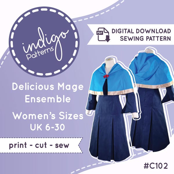 Delicious Mage Cosplay Sewing Pattern Dress and Cape: Women's UK Sizes 6-30 (Digital Download)