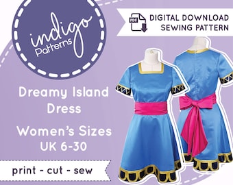 Dreamy Island Dress Cosplay Sewing Pattern with Plus Sizes: UK Sizes 6-30 (Digital Download)