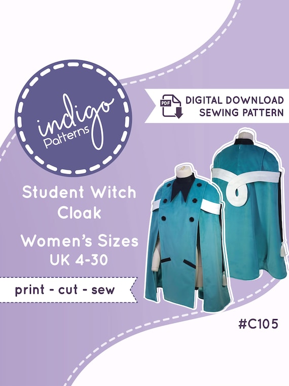 Student Witch Cloak Cosplay Sewing Pattern: UK Sizes 4-30 (Digital Download)