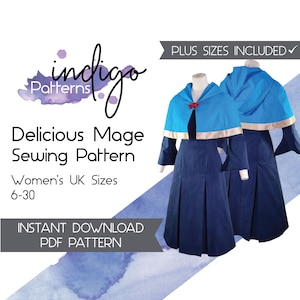 Delicious Mage Cosplay Sewing Pattern -  Digital Download PDF Sewing Pattern Women&#39;s UK Sizes 6-30 for Dress and Cape