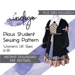 Pious Student Cosplay Sewing Pattern - Digital Download Sewing Pattern Sizes UK6-30 Includes Plus Sizes