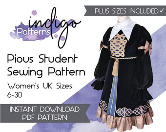 Pious Student Cosplay Sewing Pattern - Digital Download Sewing Pattern Sizes UK6-30 Includes Plus Sizes