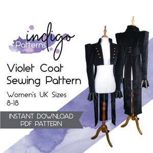 Violet Coat Sewing Pattern - Digital Download PDF Pattern Women&#39;s UK Sizes 8-18