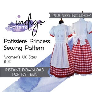 Patissiere Princess Cosplay Sewing Pattern -  Digital Download PDF Sewing Pattern Women's UK Sizes 6-30 for Dress, Apron, Tabard and cape