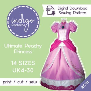 Ultimate Peachy Princess Peach Cosplay Sewing Pattern UK Sizes 4-30 - Digital Download cosplay princess dress pattern with plus sizes