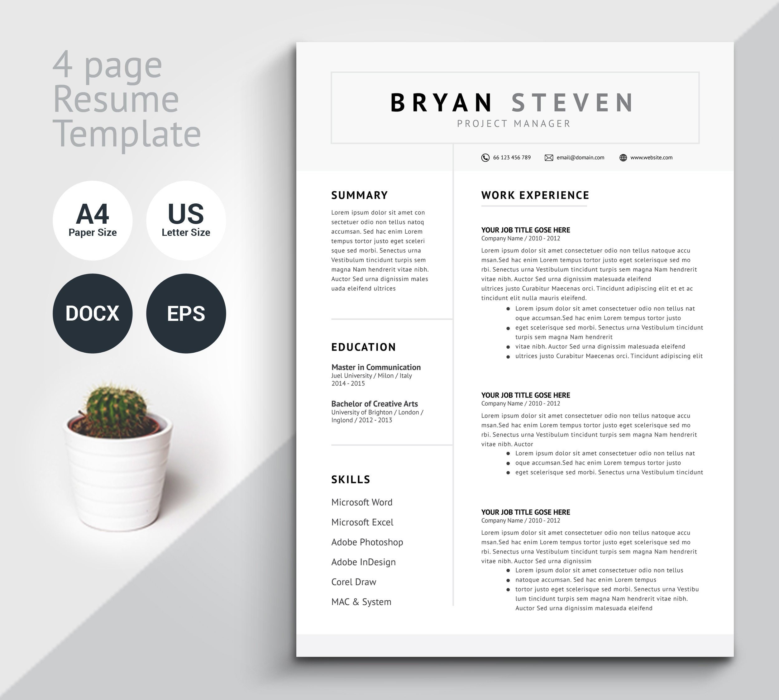 Simple Resume Template Modern Professional Resume Template Etsy Simple Resume Template Modern Professional Resume Template Etsy