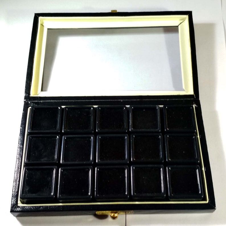 black GEMSTONE Diamond jewelry Display Storage wooden leather box Jewelry 15 Plastic boxes 3x3 cm transparent white
