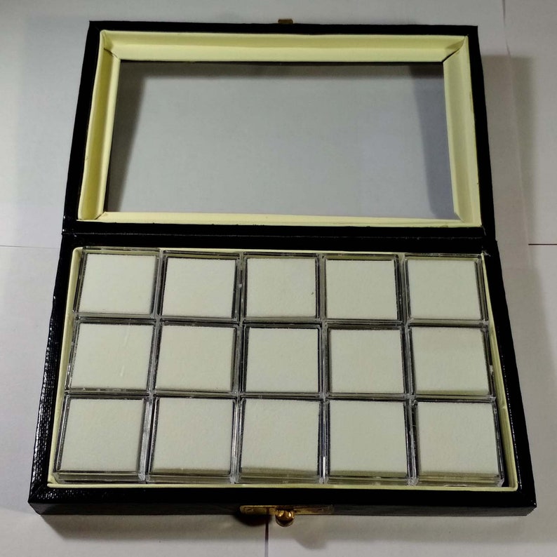 black GEMSTONE Diamond jewelry Display Storage wooden leather box Jewelry 15 Plastic boxes 3x3 cm transparent white