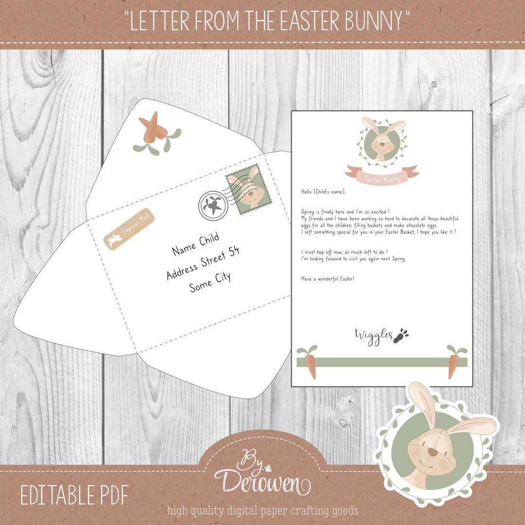 Easter Bunny Letter, Editable PDF File, Printable. Instant Digital ...