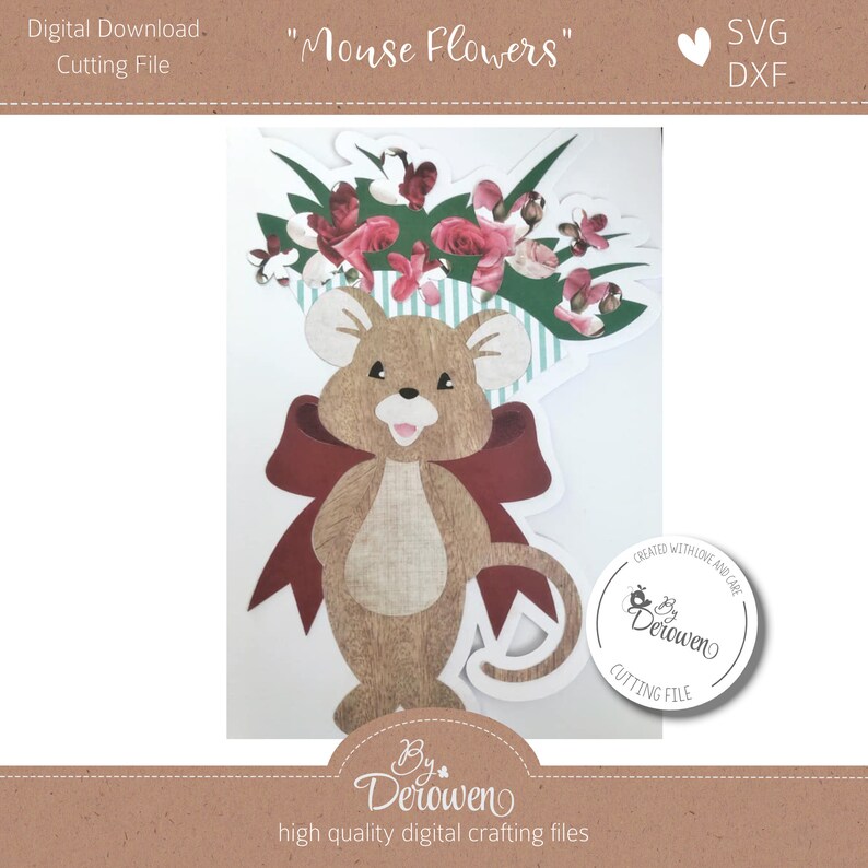 Download Layered card cut file svg Mouse with flowers Mothers Day ...