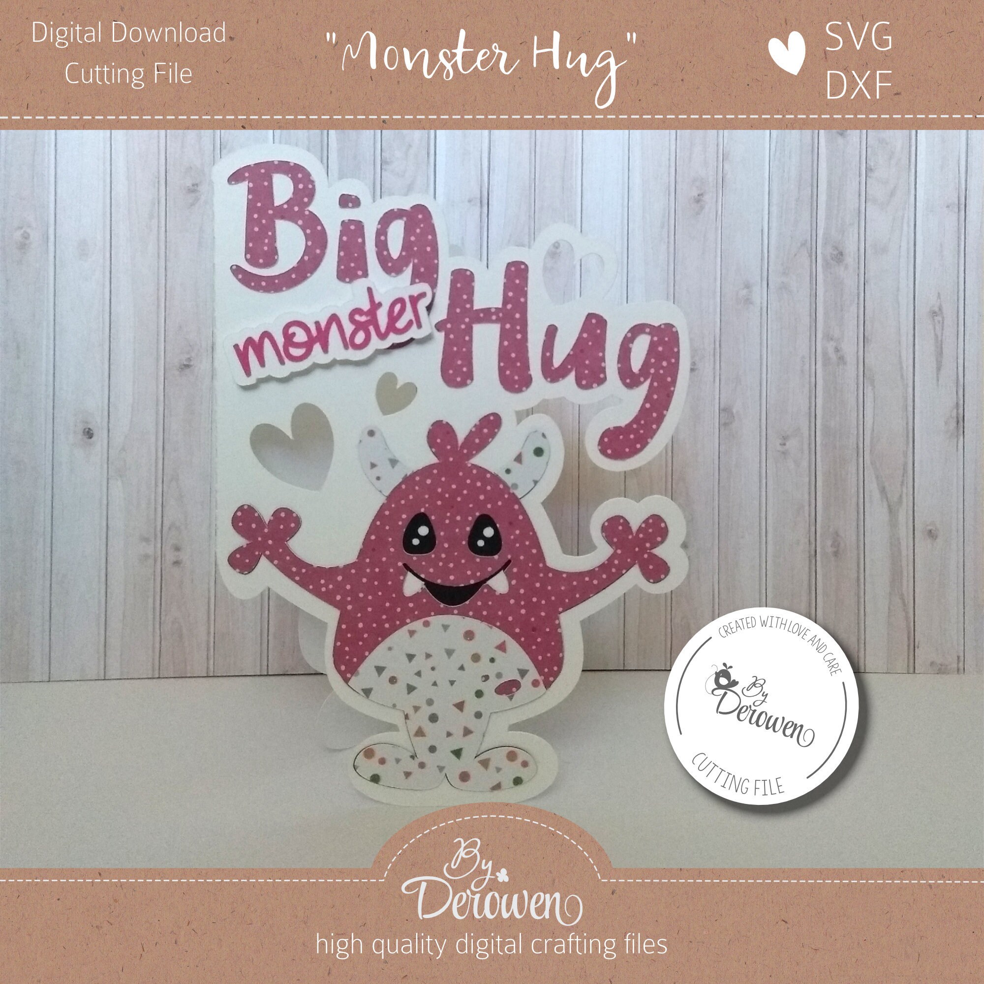 Download Layered Svg File Card Big Hug Cute Monster Etsy