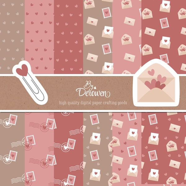 Digital paper and clipart set, print and cut, Valentine, Loveletter, Mail