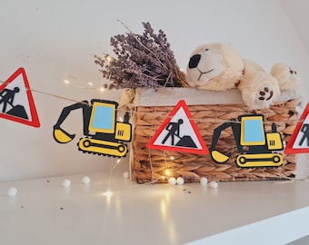 Excavator Garland, Construction Site Birthday Children Decoration 10 Pcs.,