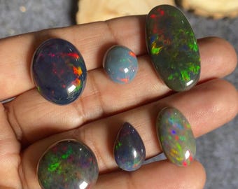 Natural Black Ethiopian Opal Cabochon Welo Fire Opal Gemstone Mix Shape
