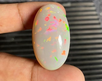 Honeycomb Opal Cabochon: Natural Ethiopian Fire Opal, Large Oval Gemstone (34x20x11mm, 40.5 Carat)