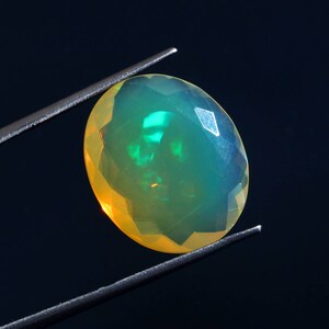 100% Natural Ethiopian opal faceted gemstone. Shape oval, size 19.5×17MM, weight 9.10 carat. October birthstone with very good fire