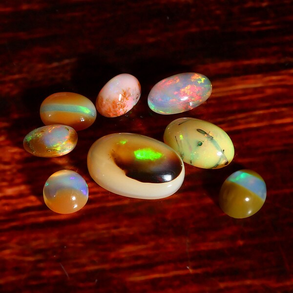 AAA+++Top Quality Transparent Opal Multi Flashy Fire, Natural  Ethiopian Opal Cabochon Loose Gemstone, Oval Shape Welo Opal Cabochon Lot.