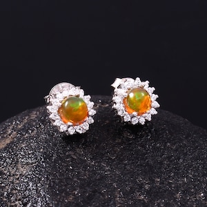 Ethiopian Opal Earrings: Handmade 925 Sterling Silver, October Birthstone