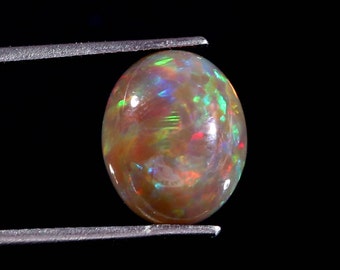 5.15 Carat Oval Ethiopian Opal Cabochon: Multi-Color Fire Opal, October Birthstone (13.5x11x6.5MM)