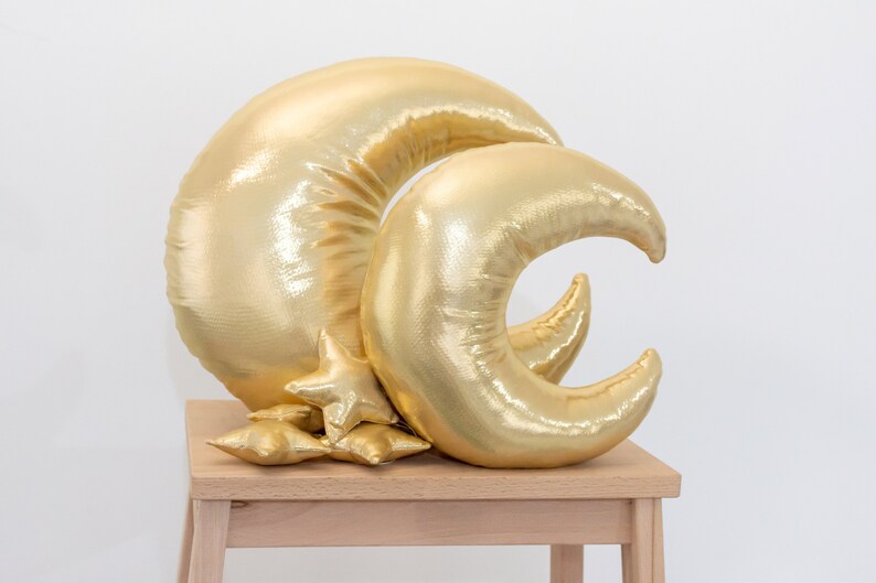Gold Moon Pillow Half Moon Shaped Pillow Metallic Moon Etsy